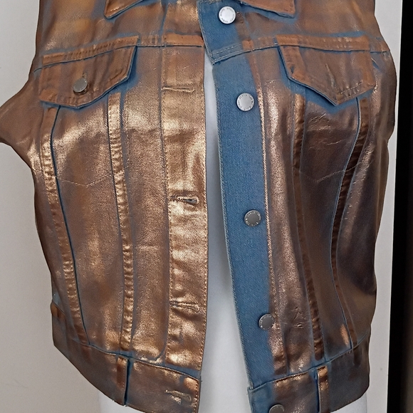 SHEIN Jackets & Blazers - Shein Rose Gold, Foil, Blue Jean Vest
